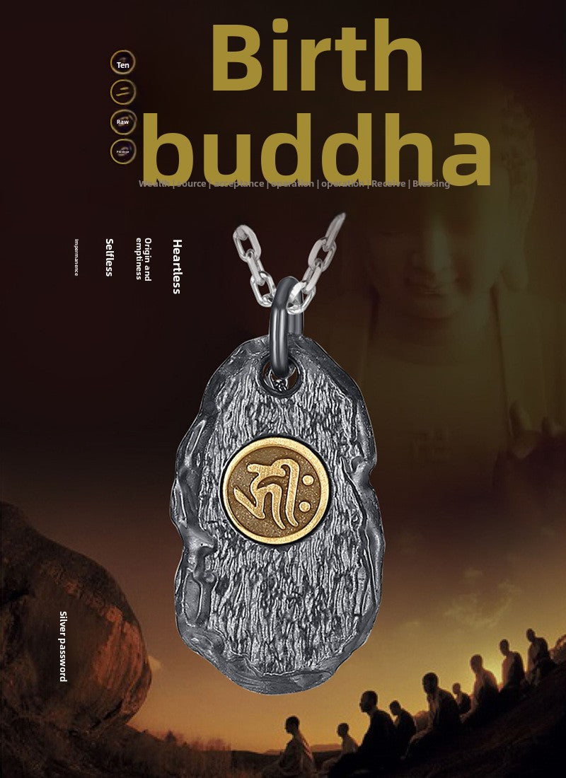 zensoullab Zodiac Buddha Eight Guardian Deities Pendant for Men and Women Twelve Zodiac Signs National Trend Ethnic Style Retro Imitation Thai Silver Vintage Necklace