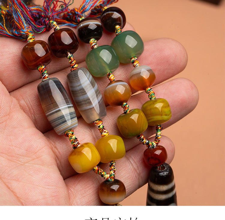 zensoullab Natural Yellow Nine-Eye Dzi Bead Necklace Taiwan Work Agate Pendant Unisex Couple Style Braided Necklace In Stock