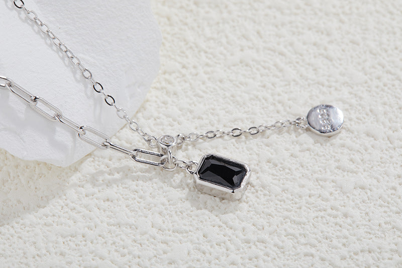 zensoullab Colorful Gemstone Series Spliced Necklace for Women Natural Black Spinel Jewelry Light Luxury Collarbone Chain Accessories S925 Inlaid