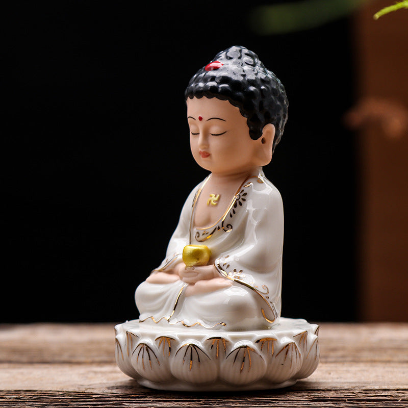 zensoullab Ceramic Saha Western Three Saints Home Worship Guanyin Bodhisattva Shakyamuni Buddha Ksitigarbha Buddha Statue Home Decor