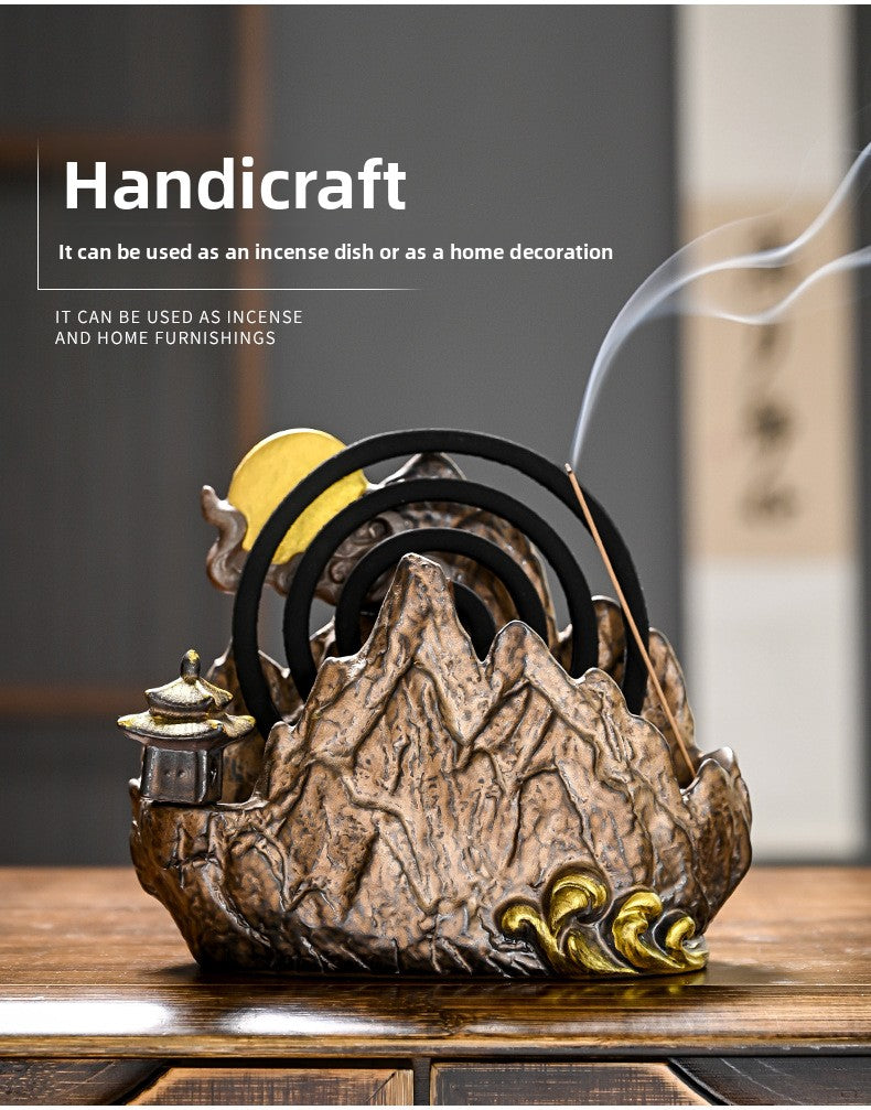 zensoullab Creative Ceramic Large Incense Burner Antique Style Home Indoor Incense Tea Ceremony Incense Holder Sandalwood Agarwood Mosquito Coil Burner