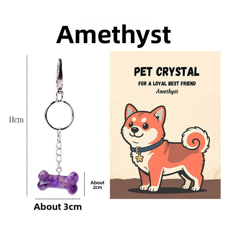 zensoullab Natural Crystal Bone Pet Dog Cat Pendant Purple Pink White Crystal Keychain Bag Charm Golden Retriever Pug