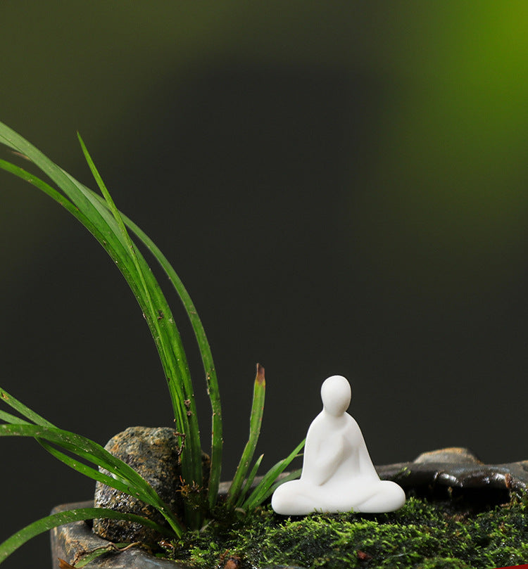 zensoullab Mini Extra Small Zen Ceramic Formless Buddha Microscopic Bonsai Fish Tank Tea Tray Accessories Little Monk Home Decoration