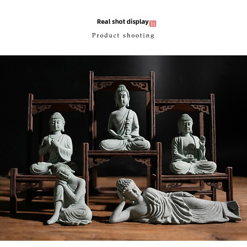 zensoullab Desktop Chinese Zen Style Buddha Figurine Micro Landscape Fish Tank Decoration Rockery Desktop Ornament Tea Pet Incense Decoration