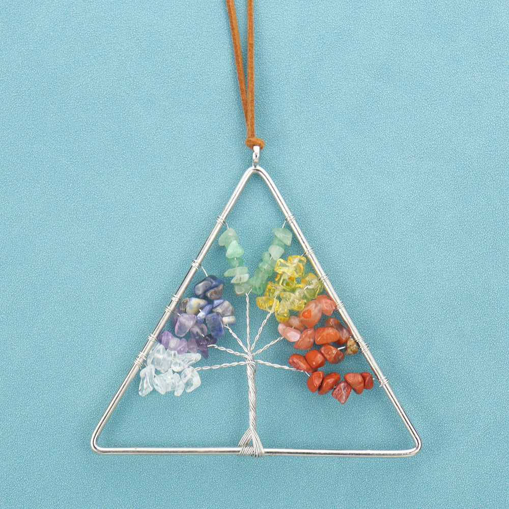 zensoullab Natural Raw Crystal Stone Gravel Christmas Tree Triangle Hanging Holiday Home Decoration