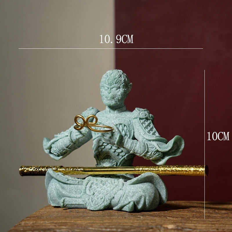 zensoullab Green Sand Stone Great Sage Tea Pet High-end Gift Handheld Piece Fish Tank Wukong Ornament Rockery Landscaping Home Decoration Bonsai