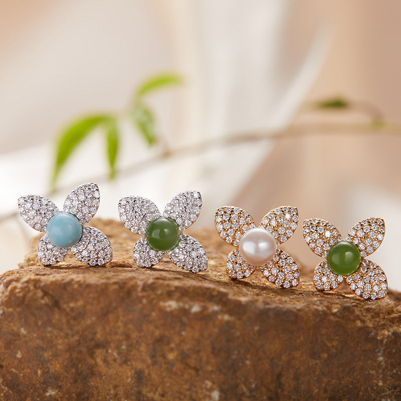 zensoullab S925 Sterling Silver Natural Gemstone Necklace Flower Pendant for Women Korean and Japanese Style Fresh Simple Sweet Collarbone Chain