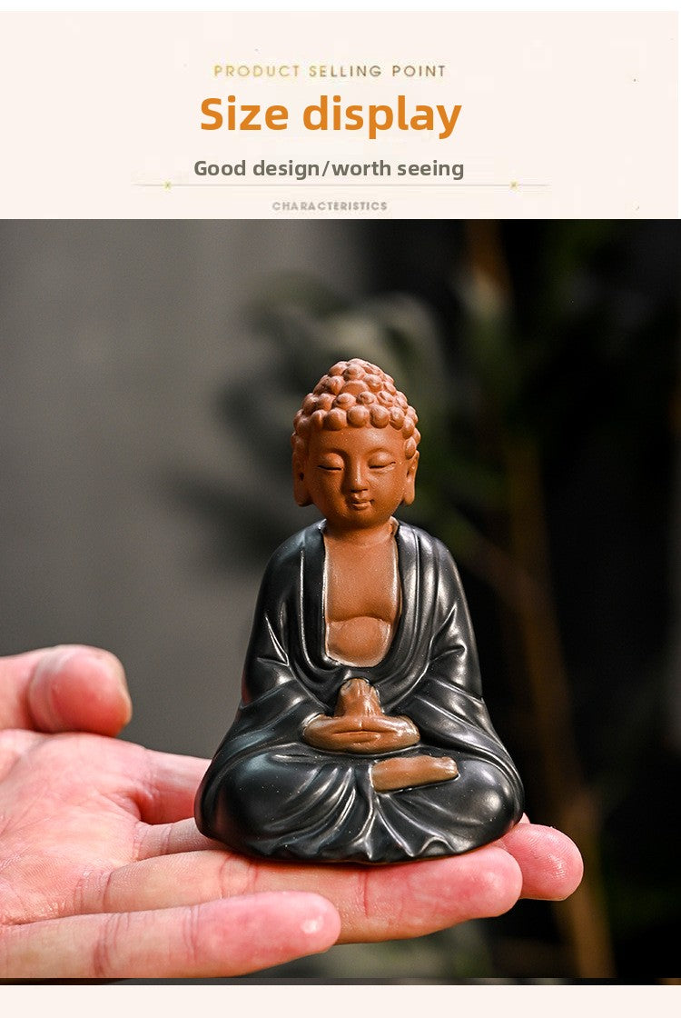 zensoullab Creative Purple Clay Little Buddha Tea Pet Tea Play Tea Tray Accessories Can Cultivate Zen Buddha Statue Ornament Ensure Safety Car Decoration