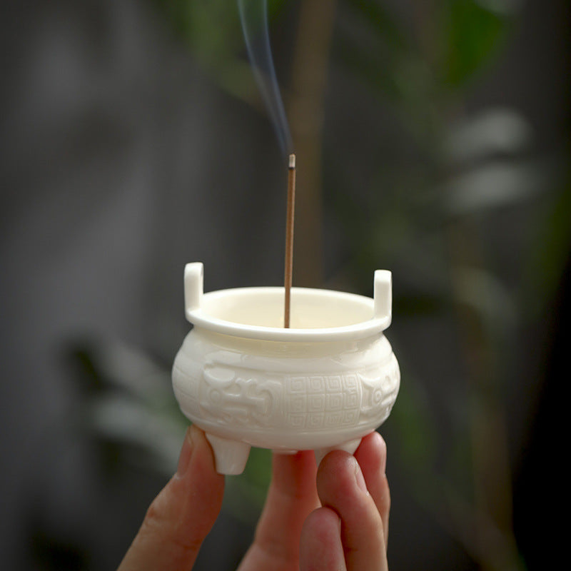 zensoullab Chinese Style Mini Ceramic Incense Burner Tea Room Home Worship Three-legged Incense Burner Portable Incense Holder Incense Ceremony Zen Small Ornament