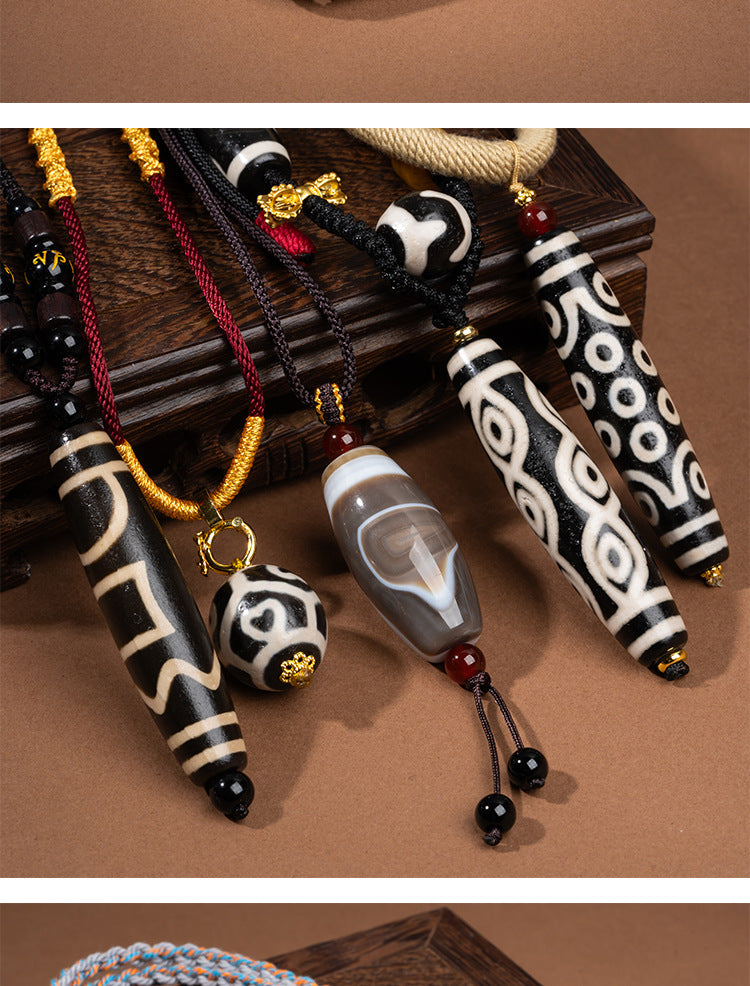 Zensoullab Natural Tibetan Lotus Master Three-Eye Multi-Totem Tibet Beads Necklace Agate Pendant Men's and Women's Woven Necklace in Stock
