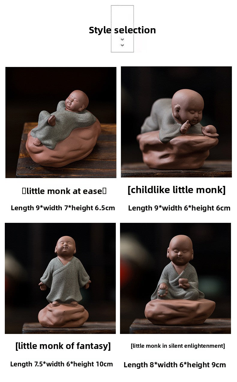 zensoullab Creative Purple Clay Little Monk Tea Pet Tea Tray Tea Set Accessories Zen Little Novice Tea Room Bonsai Decoration Ornament