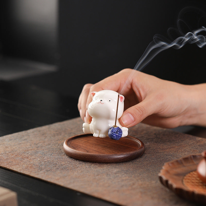 Zensoullab Creative Ceramic Kitty Incense Holder Decoration Mini Cute Small Animal Home Indoor Sandalwood Deep Incense Burner Incense Burner