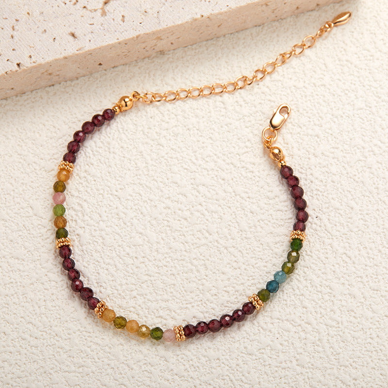 zensoullab S925 Sterling Silver Natural Tourmaline Garnet Gemstone Necklace for Women French Niche Style Handmade Beaded Collarbone Chain