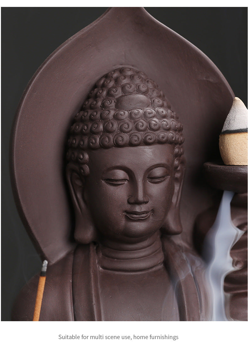 Original Purple Clay Sandalwood Backflow Incense Burner Xiangyun Rulai Buddha Incense Burner Home Decor Craft Ornament Wholesale