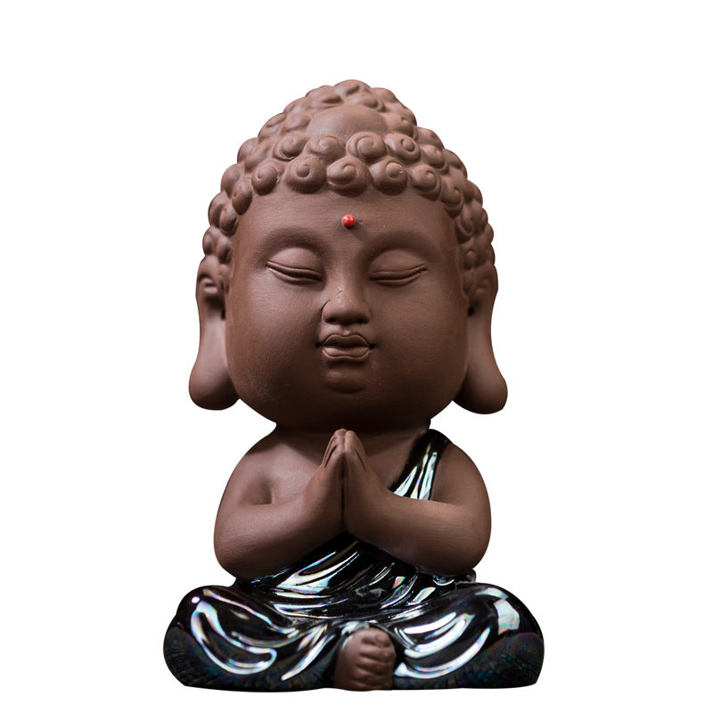 zensoullab Premium Ceramic Small Buddha Statue Home Decor Purple Clay Tathagata Tea Pet Tea Room Living Room Entrance Car Mounting Ornament