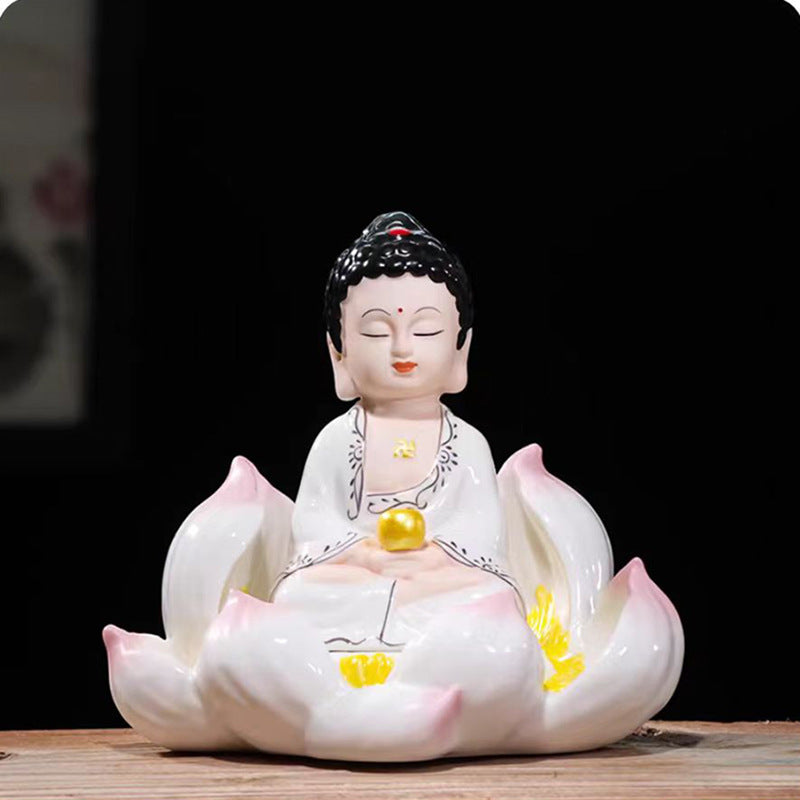 zensoullab Ceramic Peace Lotus Buddha Statue Guanyin Bodhisattva Living Room Chinese Style Entrance Creative Home Decoration Ornament