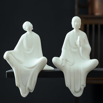 zensoullab Zen White Porcelain Little Monk Home Living Room Entrance New Chinese Style Decoration Ceramic Little Monk Desktop Figurine