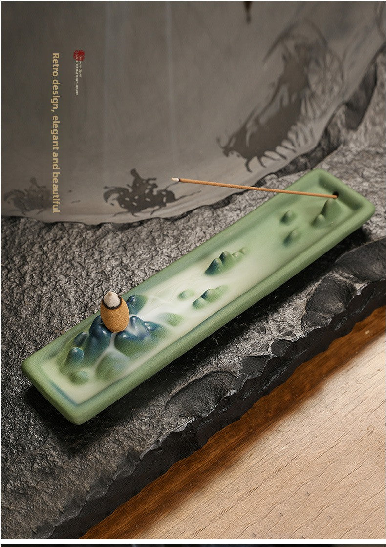 Zensoullab Qianli Jiangshan Line Incense Burner Ceramic Multi-Functional Dual-Purpose Ceramic Incense Burner Double Cow Backflow Smoke Incense Burner Ceramic Incense