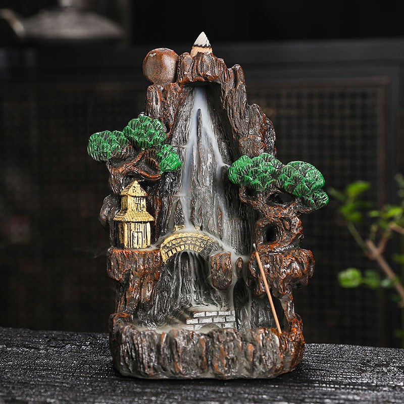 zensoullab Fake Mountain Water Flowing Wealth Ornament Home Desktop Resin Decoration Gift Housewarming Opening Living Room Wealth-Attracting Backflow Incense Burner