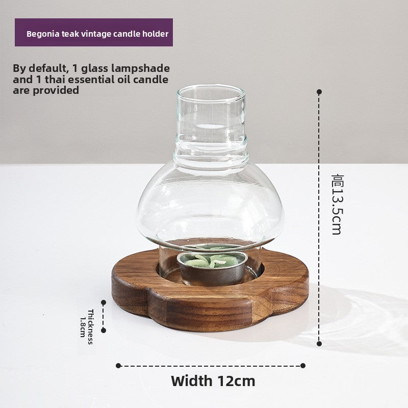 Zensoullab Japanese Style Solid Wood Windproof Glass Lampshade Candlestick Vintage Aromatherapy Candle Light Coffee Table Zen Atmosphere Ornaments