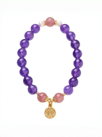 zensoullab Natural 8MM Amethyst Bracelet for Women Pendant Strawberry Crystal Beaded Purple Dreamy Crystal