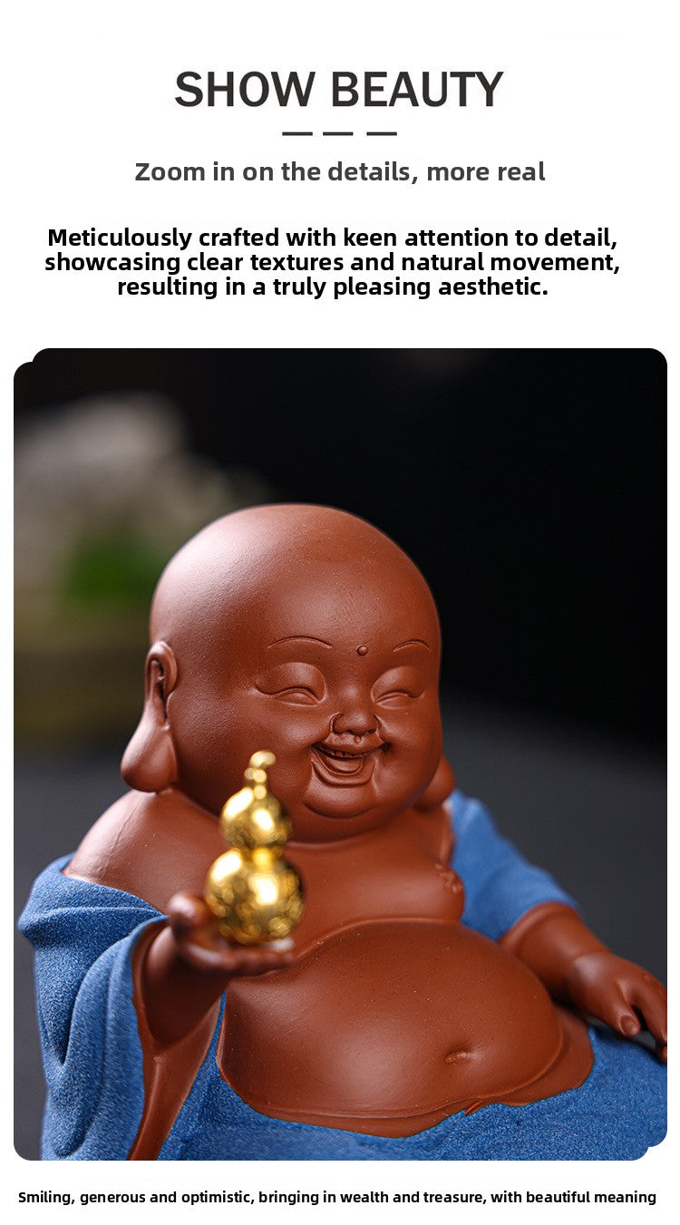 zensoullab Purple Clay Wealth-Attracting Big-Bellied Maitreya Buddha Tea Pet Kung Fu Tea Ornament Premium Cultivable Zen Tea Plaything Tea Table Desktop Decoration