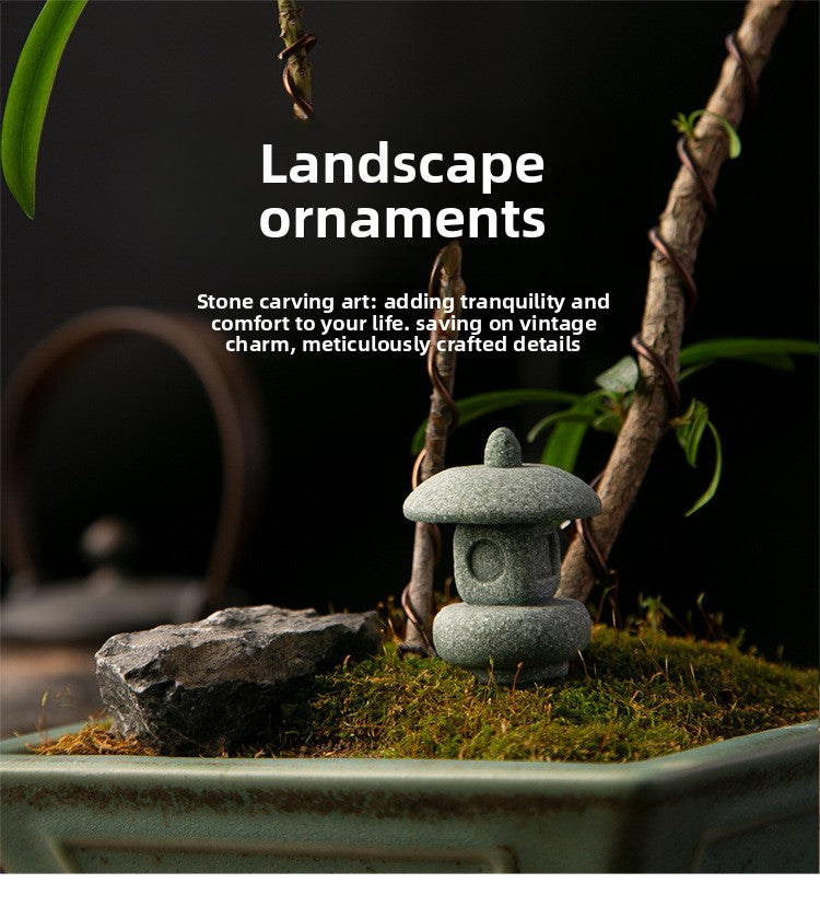 zensoullab Artificial Landscape Stone Lantern Small Stone Pavilion Ornament Home Entrance Pavilion Decoration Gardening Flower Bonsai Landscaping Decoration
