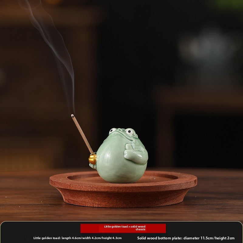 zensoullab Creative Lucky Golden Toad Incense Burner Cute Incense Holder Personalized Home Indoor Tea Room Standing Incense Stick Aromatherapy Burner Ornament