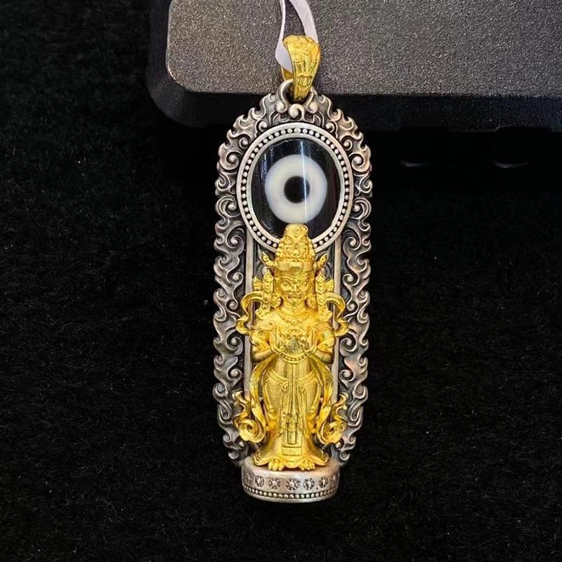 zensoullab Thai Silver Vintage Enamel Dzi Bead Zakira Pendant Retro Personality Ethnic Style Guardian God Clothing Chain Pendant