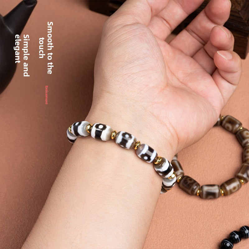 zensoullab Natural Tiger Tooth Dzi Bead Agate Bracelet Fashion Versatile High-Quality Unisex Couple Style Single Circle Bracelet In Stock