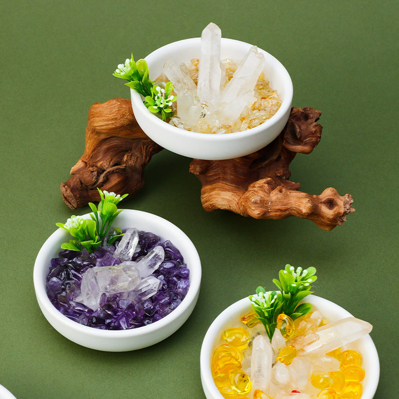 zensoullab Natural White Crystal Single Crystal Micro Landscape Ornament Yellow Amethyst Aquamarine Crushed Stone Demagnetization Home Decor