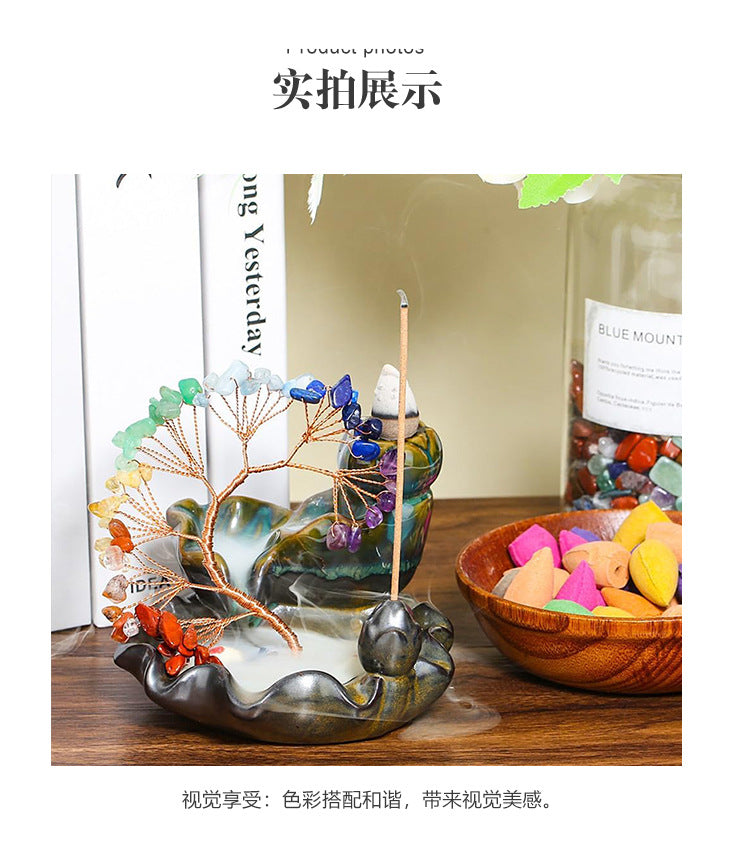 zensoullab Natural Crystal Money Tree Colorful Crystal Gravel Phoenix Tail Tree Backflow Incense Burner Wealth Tree Home Desktop Ornament