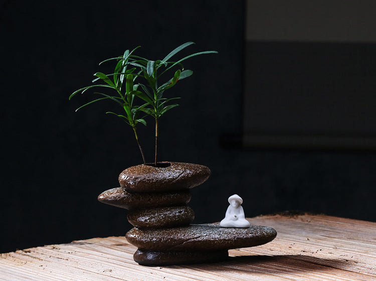 zensoullab Zen Purple Clay Little Monk Hydroponic Flower Pot Tea Mat Accessories Creative Ceramic Flower Arrangement Formless Buddha Home Decor Ornament