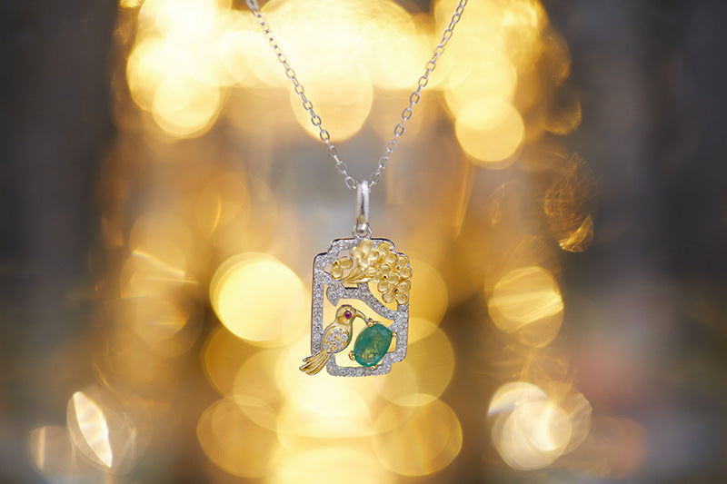 zensoullab S925 Sterling Silver French Light Luxury Natural Emerald Gemstone Necklace Fashion Collarbone Chain Personality Ins Style