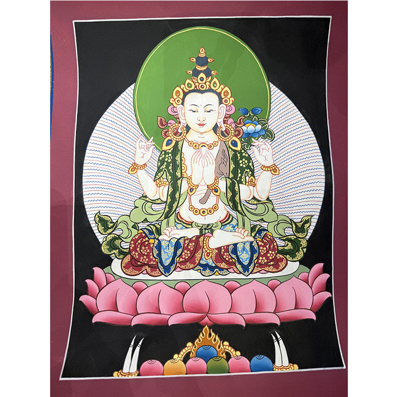 zensoullab Nepal Hand-painted Yellow God of Wealth Green Tara Manjushri Four-armed Guanyin Medicine Buddha Buddha Statue Thangka Table Decoration Hanging Painting