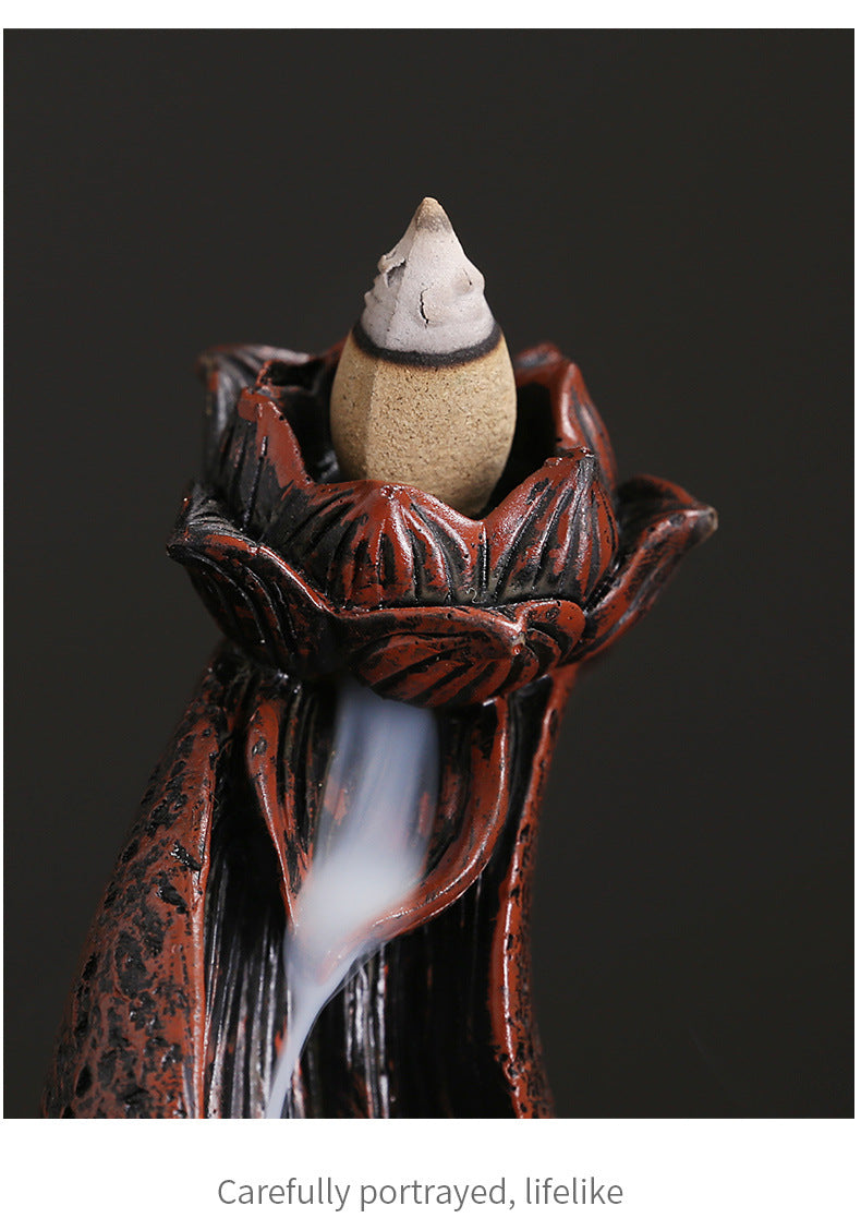 zensoullab Selected Resin Alpine Water Backflow Incense Burner Creative Lotus Leaf Lotus Backflow Sandalwood Burner Home Decor