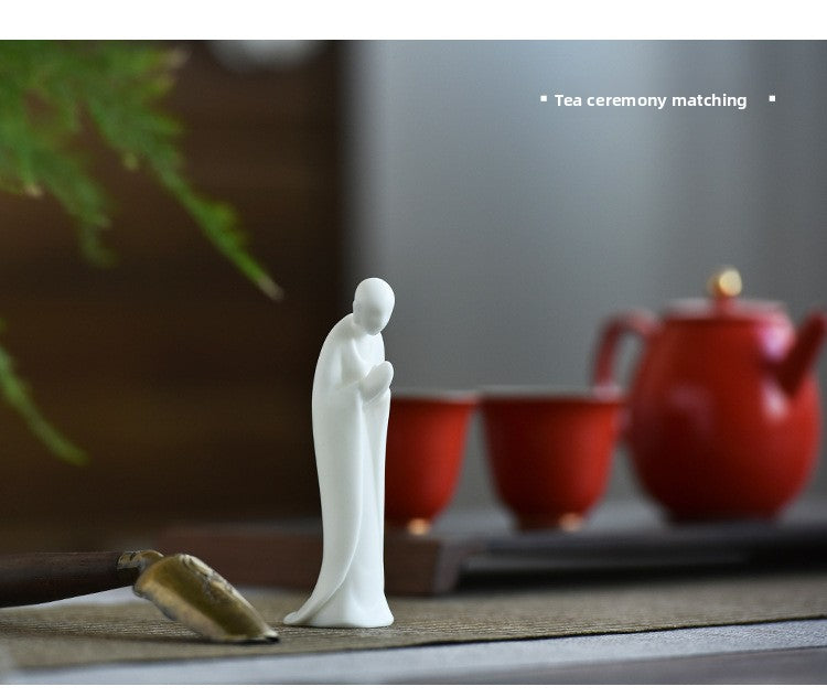 zensoullab Zen Ceramic Formless Buddha Figure Tea Ceremony Accessories Desktop Decoration White Porcelain Little Monk Bonsai Fish Tank Home Ornament