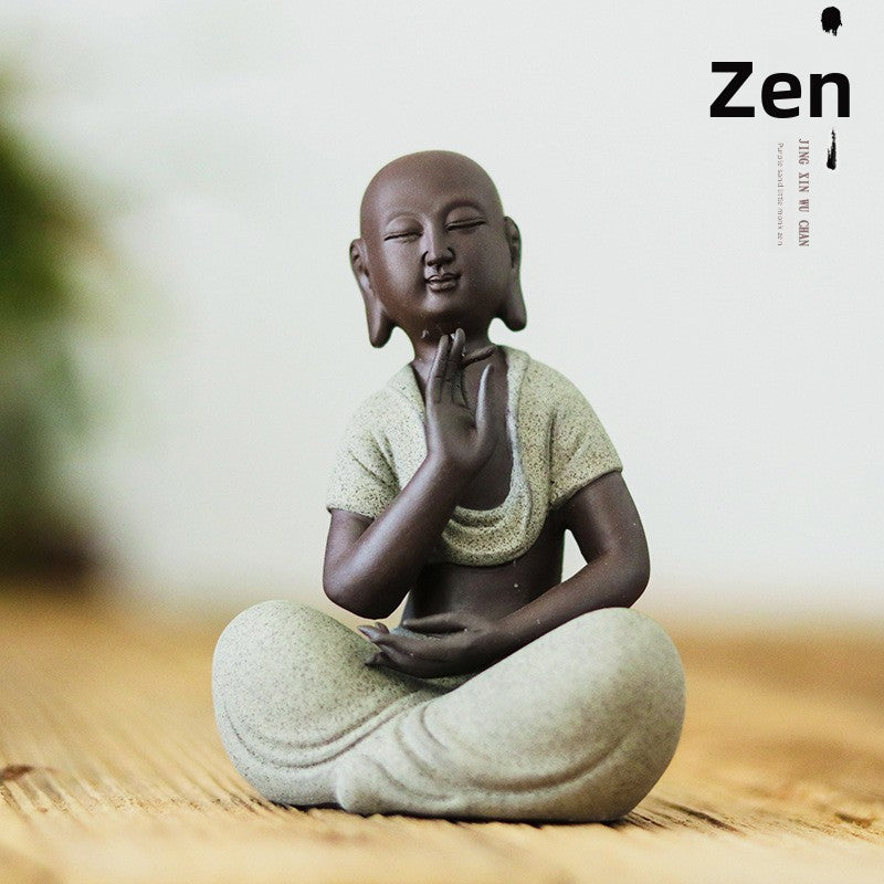 zensoullab Zen Style Yixing Clay Little Monk Tea Pet Tea Play Tea Tray Accessories Premium Ceramic Little Sha Mi Figure Home Decor