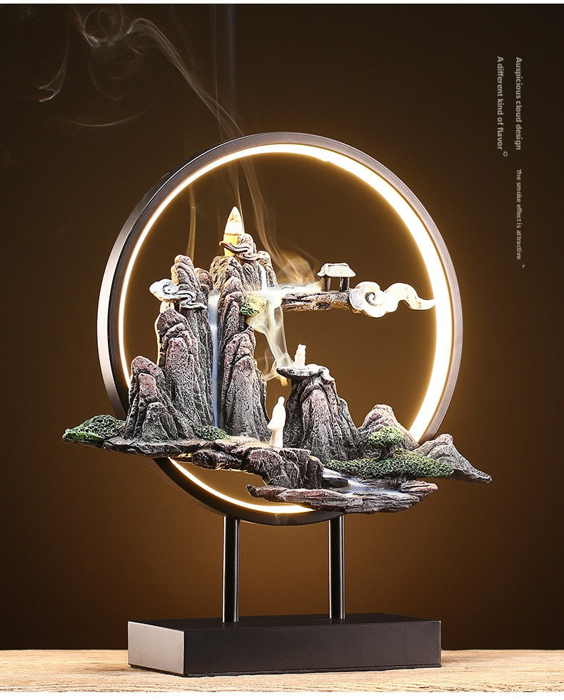 zensoullab Zen Style Chinese Mountain Water Backflow Incense Burner Lamp Ring Creative Home Sandalwood Agarwood Indoor Aromatherapy Ornament