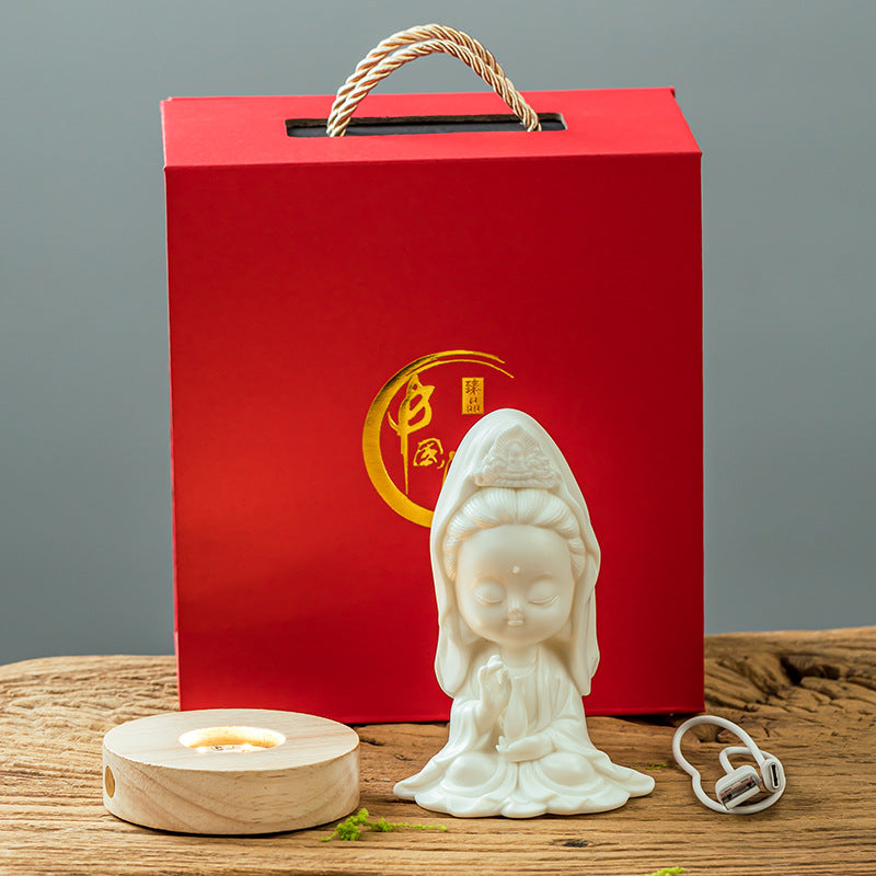zensoullab Premium Ceramic Guanyin Bodhisattva Home Decoration Cute Desktop Ornament Office Entrance Peace Car Gift