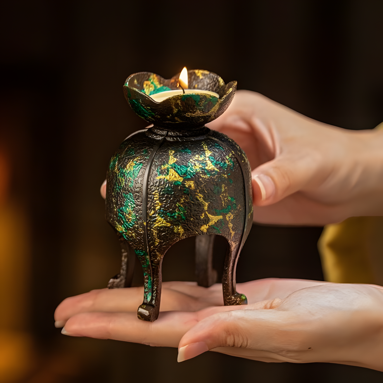 Zensoullab "Lotus Flame" Brass Candle Holder | Meditation & Mindfulness Lamp Stand
