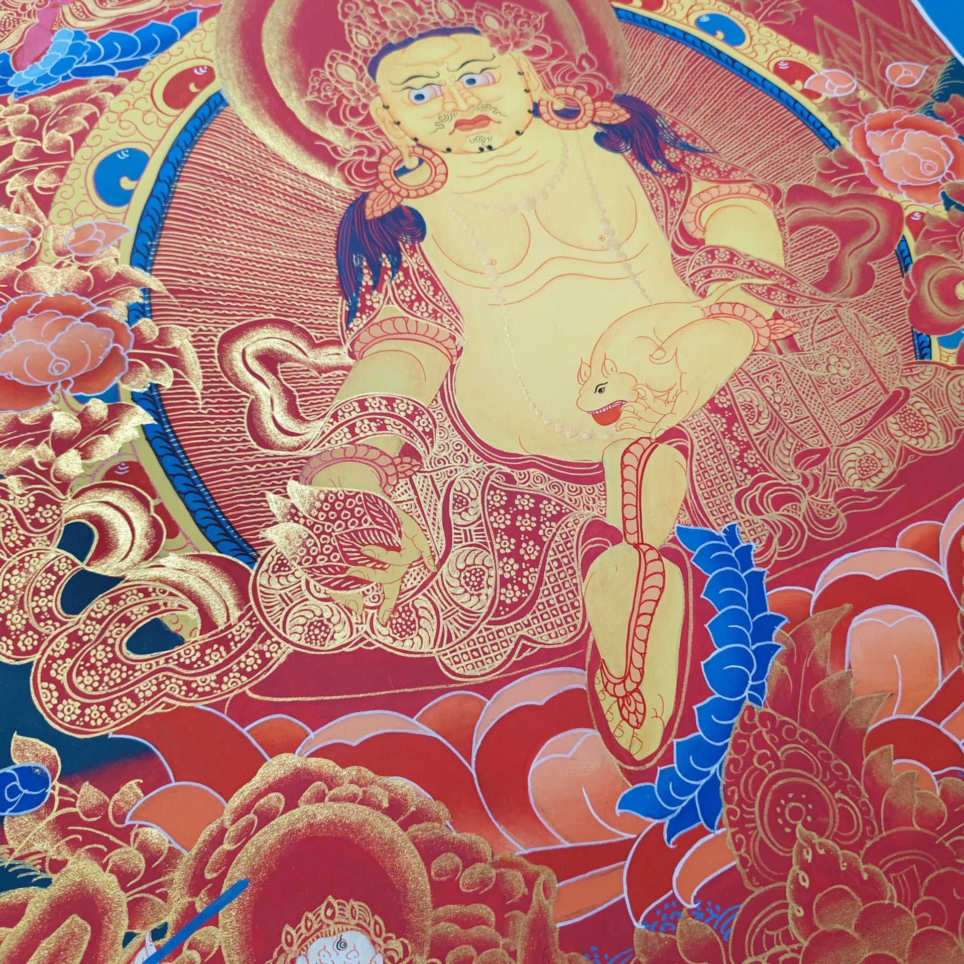 zensoullab Nepal Hand-painted Yellow God of Wealth Thangka Classic Red Thangka Black Thangka Five Gods of Wealth Buddha Tibetan Buddhist Hall Worship Decoration Hanging Painting
