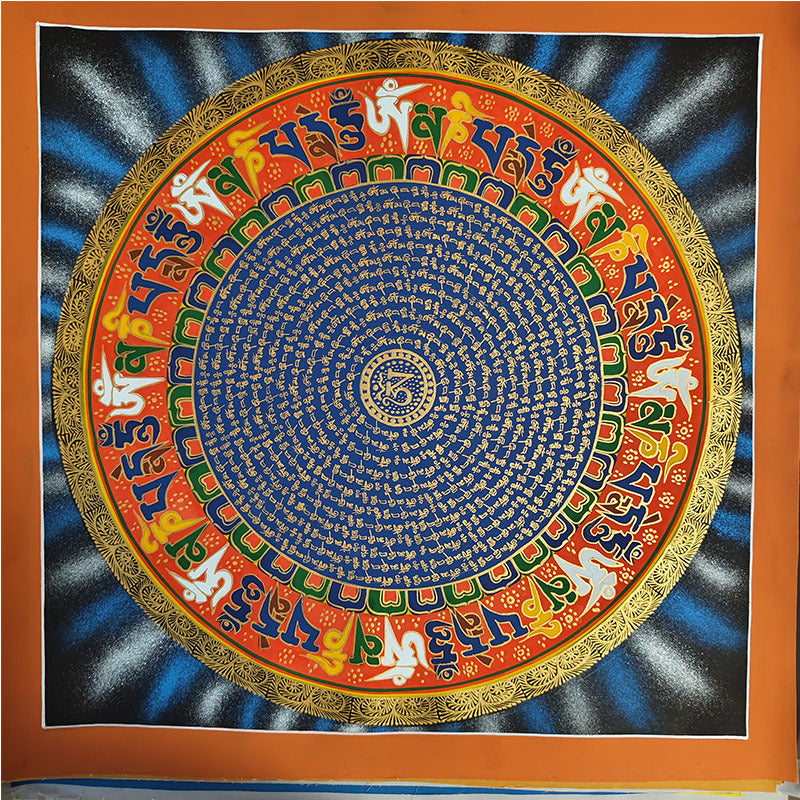 zensoullab Nepal Hand-painted Sutra Mandala Thangka Painted Starry Sky Six-Word Mantra Tibetan Thangka Mandala Decorative Hanging Painting