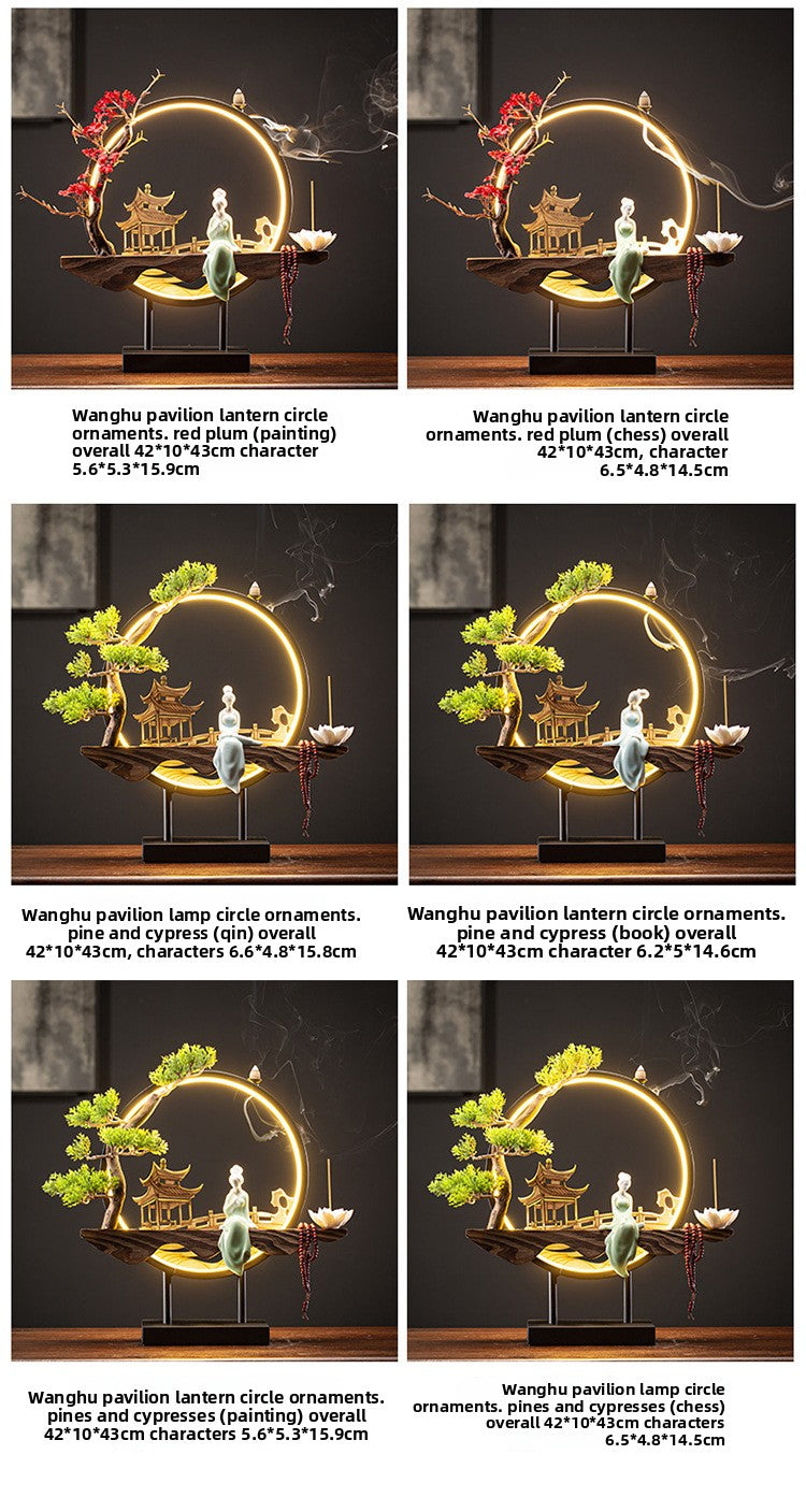 Zensoullab Ceramic Backflow Incense Burner Led Night Light Incense Decoration New Chinese Hallway TV Cabinet Dongting Lake Gift Incense