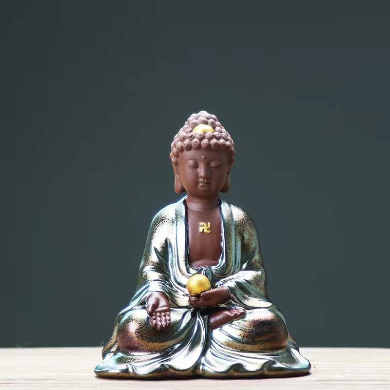 zensoullab Premium Retro Ceramic Buddha New Chinese Style Ornament Zen Tea Pet Home Living Room Desktop Tea Room Car Decoration
