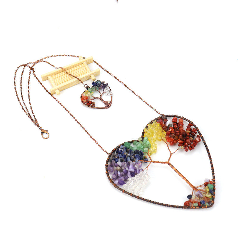 zensoullab Natural Crushed Stone Crystal Heart-shaped Tree of Life Dream Catcher Hanging Decoration Curtain Pendant