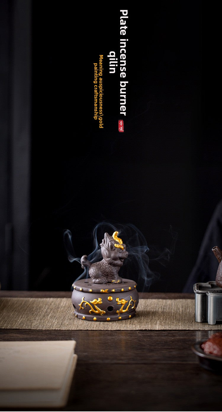 zensoullab Kirin Incense Burner Purple Clay Creative Aromatherapy Burner Home Indoor Incense Ceremony Agarwood Sandalwood Burner Cultural Astronaut Ornament