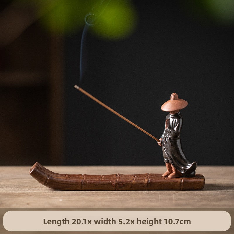 zensoullab Xie Ke Incense Burner for Home Indoor Sandalwood Agarwood Holder Zen Style Jiang Taigong Fishing Tea Room Ceramic Aromatherapy Burner Ornament
