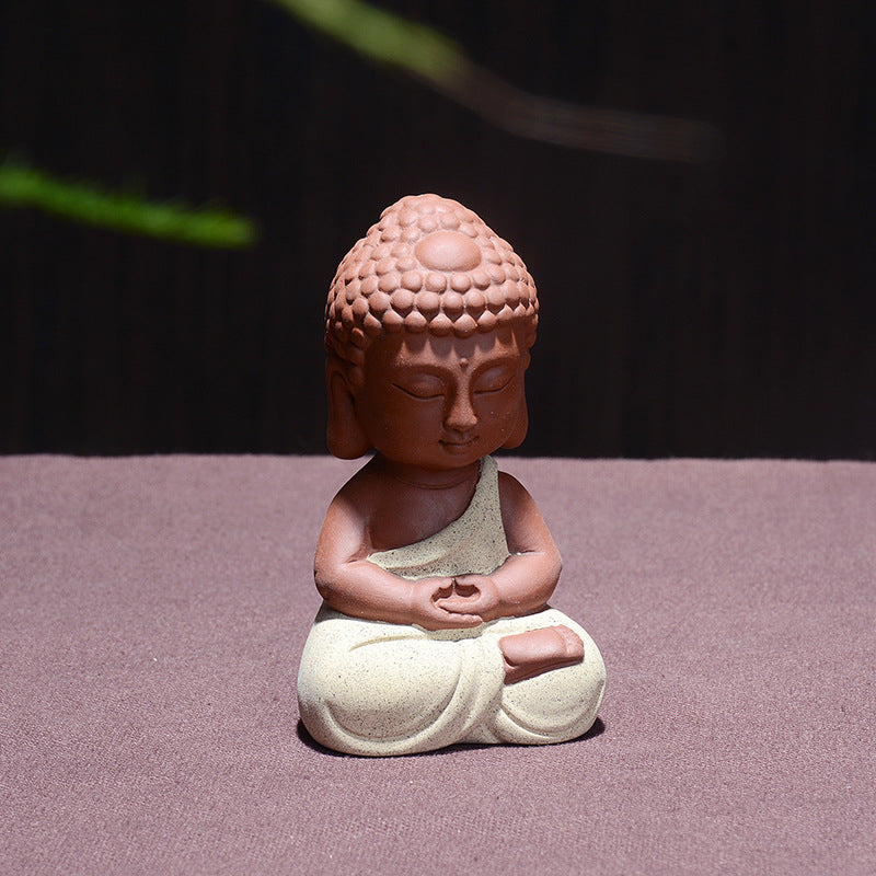 zensoullab Creative Chinese Home Decor Ceramic Little Monk Tea Pet Western Three Saints Ornament Enlightenment Zen Little Novice Craft
