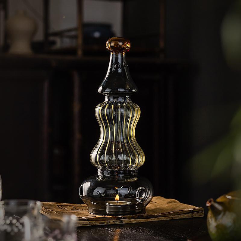zensoullab Ancient Style Home Aromatherapy Candle Candle Holder Chinese Zen Style Antique Lampshade Glass Ornament Tea Room retro Atmosphere Lamp